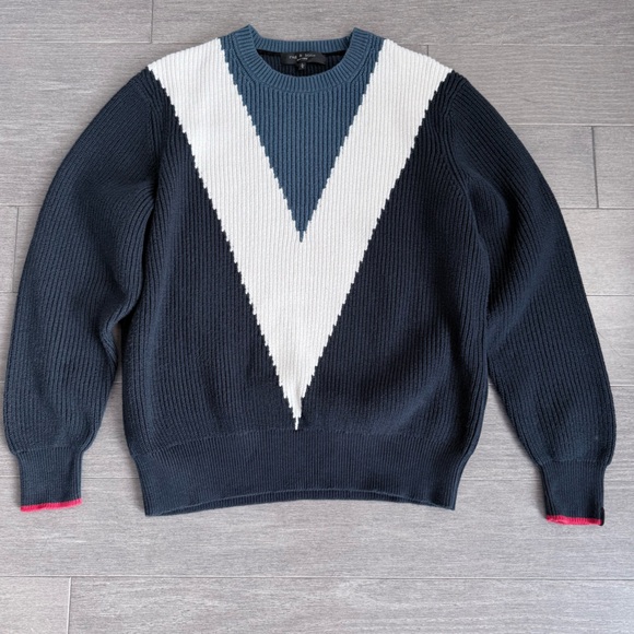 Rag & Bone Emory Intarsia Sweater Mens L Chevron Colorblock Cable Knit Cotton - Picture 13 of 15